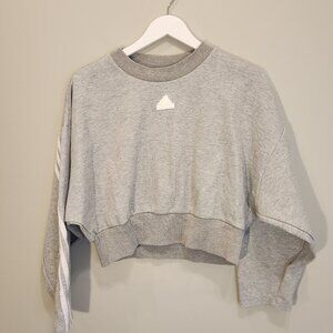 Adidas Cropped Sweatshirt Grey White Crewneck Sporty Athleisure Casual - Size S